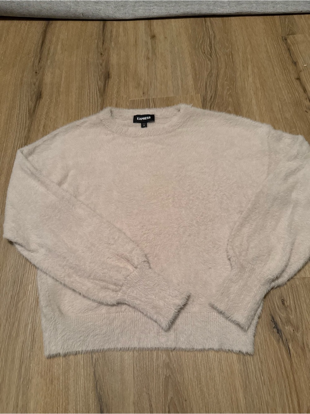 Express Women's Soft Cream Fuzzy Crewneck Sweater
